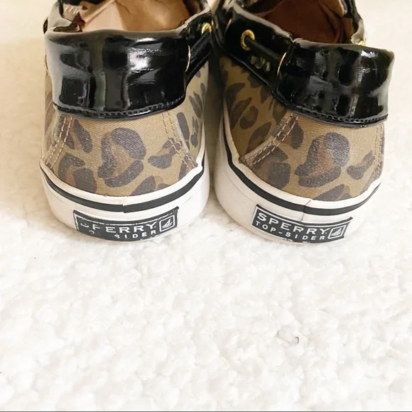 Sperry Leopard Biscayne Patent Leather Top Sider Boat Shoe Tan Black 10 - Picture 7 of 13